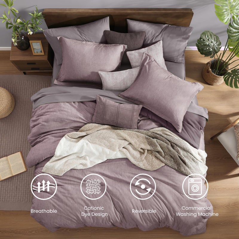 Monbix Queen Comforter Set - 7 Pieces Cationic Dyeing Lilac Bed in a Bag Queen Bedding Sets with Comforter, Sheets, Pillowcases & Shams, Reversible Bedding Comforters Sets - Image 2