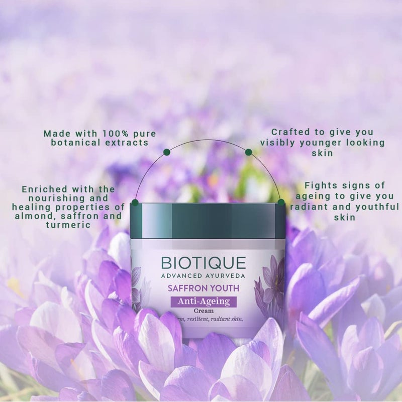 Biotique Saffron Dew 50g -- Ageless face & body cream - Image 3