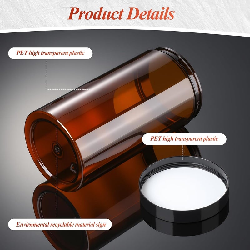 Patelai 4 Pieces Round Wide-mouth Leak Proof Plastic Container Jars with Lids for Travel Storage Makeup Beauty Products Face Creams Oils Salves Ointments DIY Making(32 Ounce,Amber) - Image 3