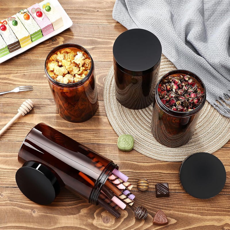 Patelai 4 Pieces Round Wide-mouth Leak Proof Plastic Container Jars with Lids for Travel Storage Makeup Beauty Products Face Creams Oils Salves Ointments DIY Making(32 Ounce,Amber) - Image 4