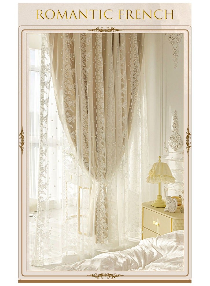 Occuwzz Lace Curtains  Light Filtering Without Being Seen Through  Bedroom  Luxurious  Double Layer  Lace Blackout Curtains  Cream Color  - Image 4