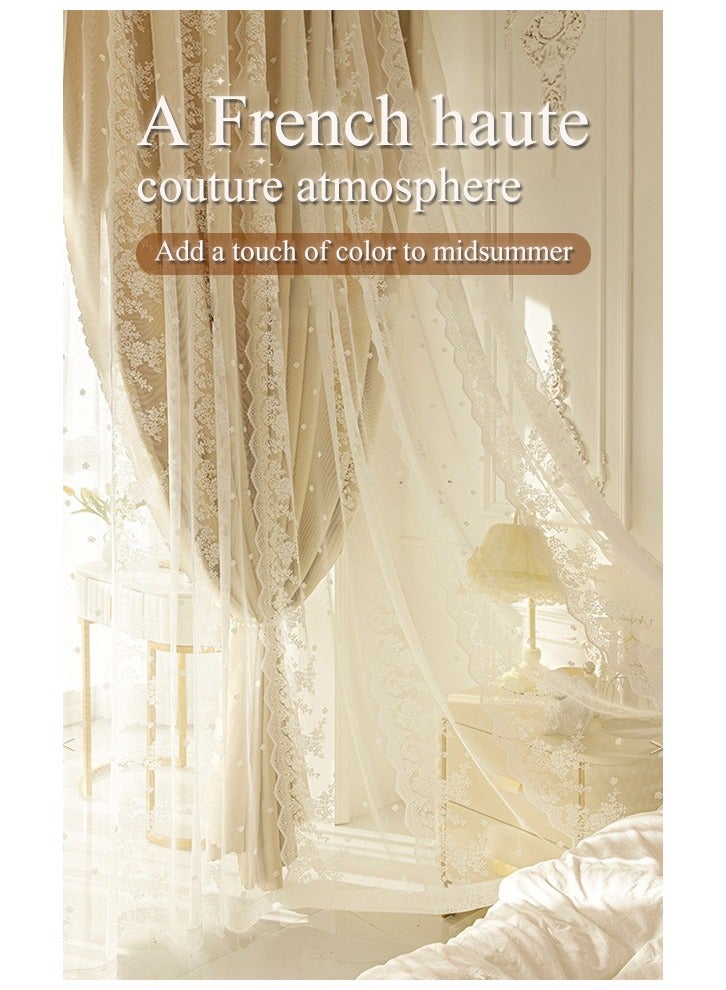 Occuwzz Lace Curtains  Light Filtering Without Being Seen Through  Bedroom  Luxurious  Double Layer  Lace Blackout Curtains  Cream Color  - Image 3