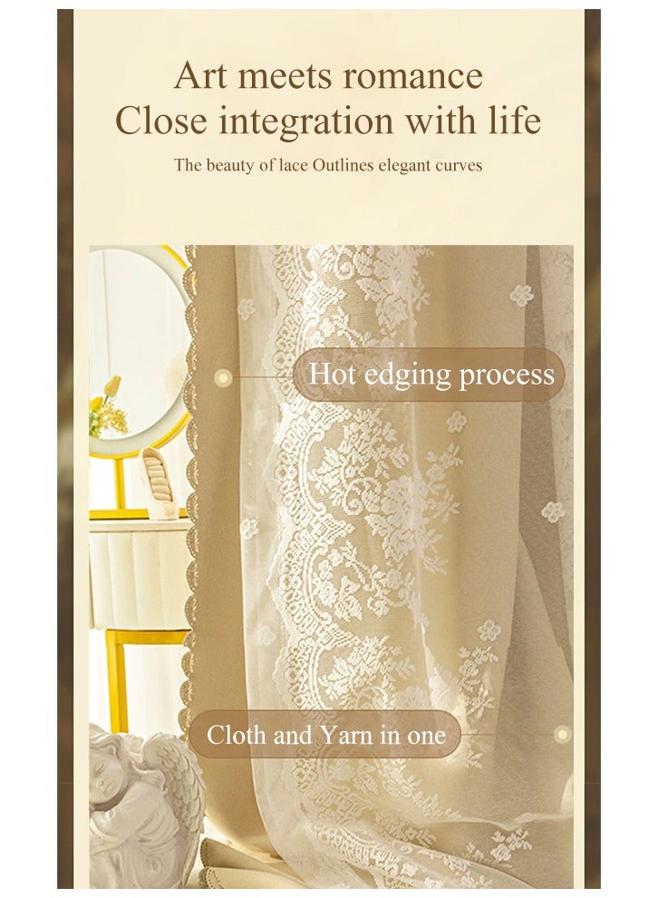 Occuwzz Lace Curtains  Light Filtering Without Being Seen Through  Bedroom  Luxurious  Double Layer  Lace Blackout Curtains  Cream Color  - Image 5