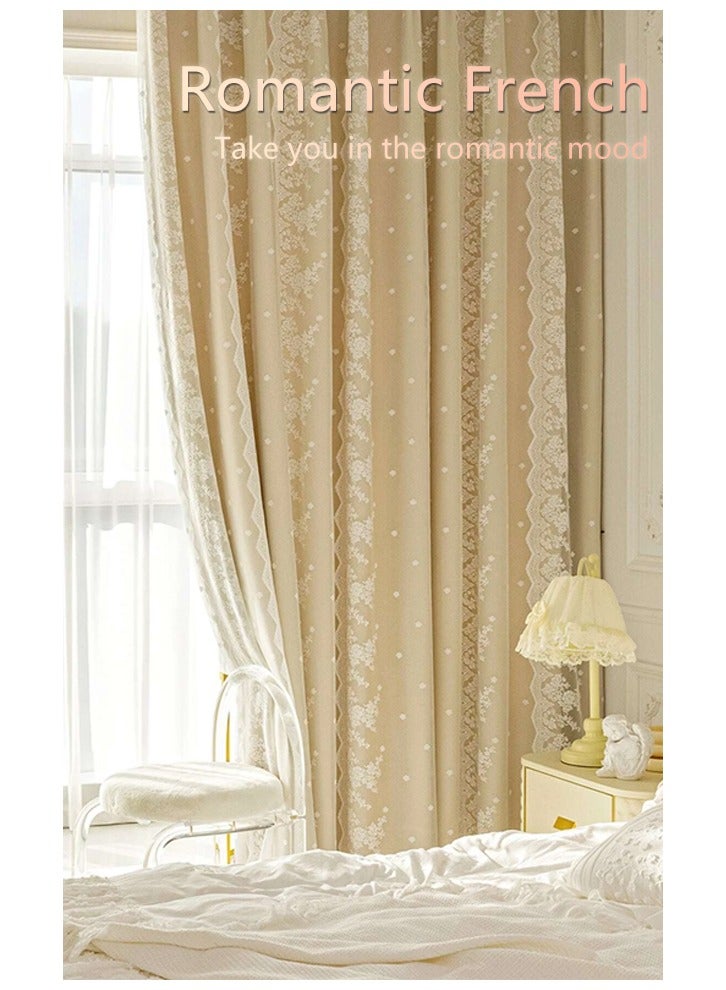 Occuwzz Lace Curtains  Light Filtering Without Being Seen Through  Bedroom  Luxurious  Double Layer  Lace Blackout Curtains  Cream Color  - Image 1