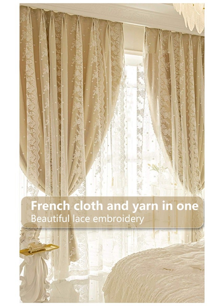 Occuwzz Lace Curtains  Light Filtering Without Being Seen Through  Bedroom  Luxurious  Double Layer  Lace Blackout Curtains  Cream Color  - Image 2
