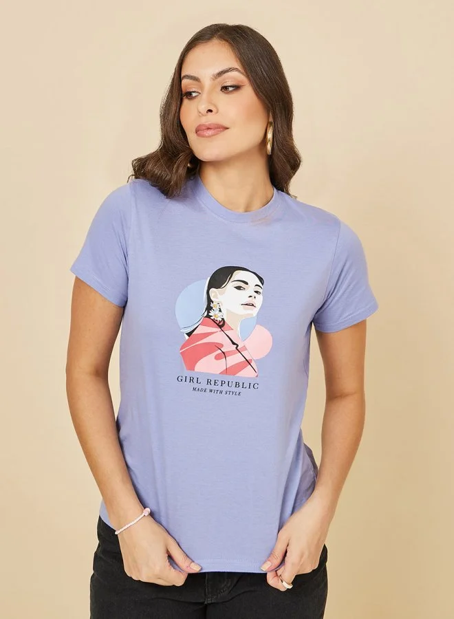 Styli Regular Fit Girl Republic Graphic Print T-Shirt