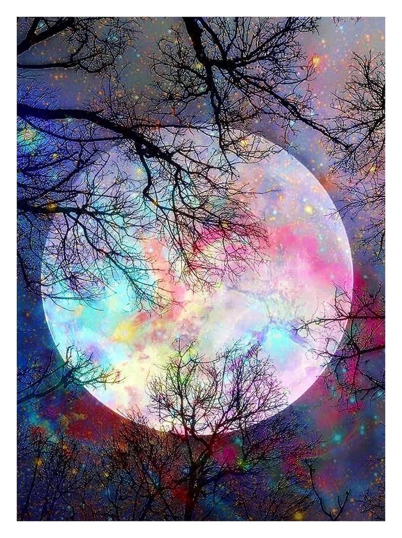 RANUR 5D Diamond Painting Kits for Kids and Adults Moon Tree Full Round Diamond Art kit, Night Paint by Numbers Kits with Shiny Rhinestones DIY Arts Craft for Home Wall Decor 30x40cm - Image 1