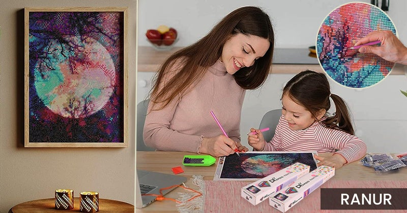 RANUR 5D Diamond Painting Kits for Kids and Adults Moon Tree Full Round Diamond Art kit, Night Paint by Numbers Kits with Shiny Rhinestones DIY Arts Craft for Home Wall Decor 30x40cm - Image 3