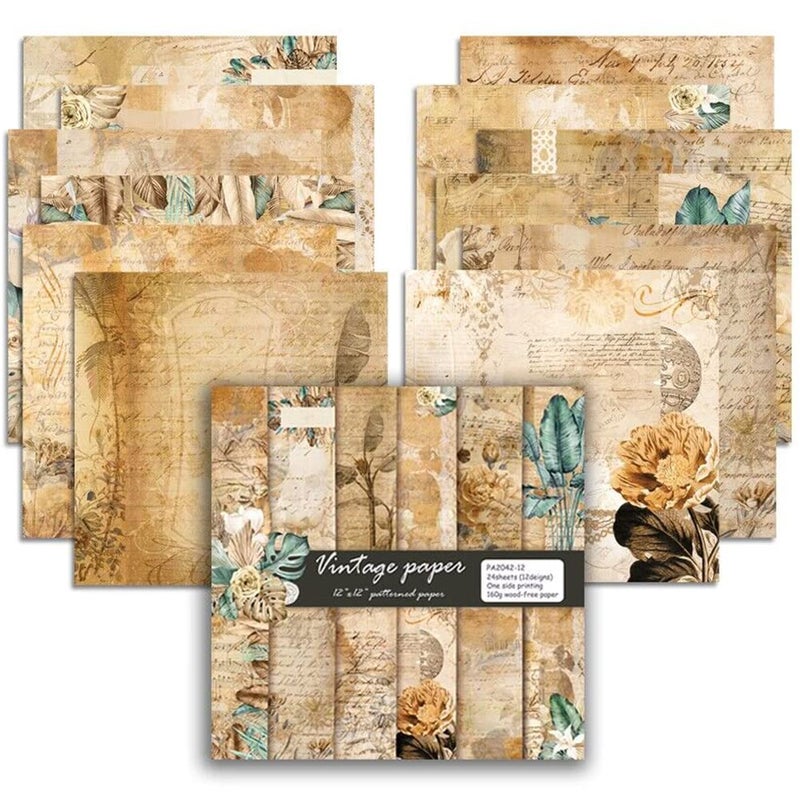 GOMTYEA Scrapbook Paper 12x12 inch - Vintage Botanical Floral Double Sided Pattern Designer Decoupage Craft Paper Pads for Gift Wrapping Card Making Photo Collage Album Wedding Home - Image 2