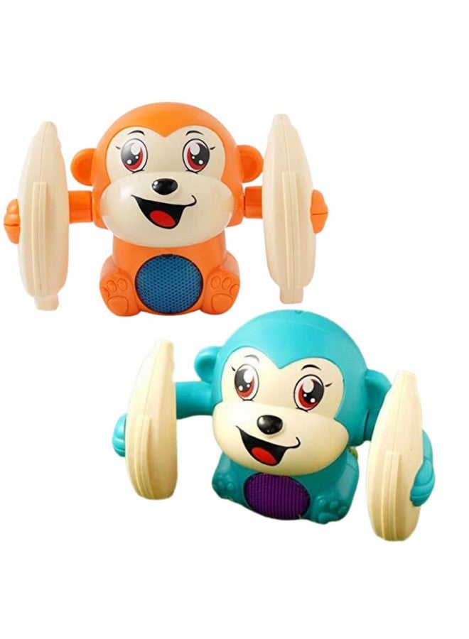 PLUSPOINT Baby Toys 6 to 12 Months Musical Toys Tumbling Monkey Pack of 2 with 360° Roll & Go, Music and Light Baby Toys 3-6 Months Crawling Toys for Baby Boy Girl Gifts - Image 1