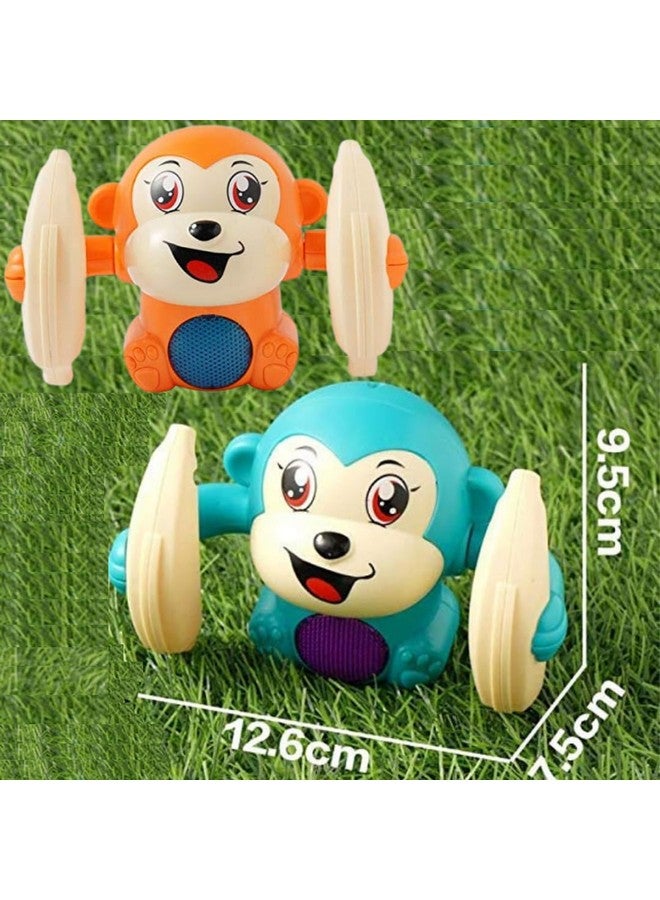 PLUSPOINT Baby Toys 6 to 12 Months Musical Toys Tumbling Monkey Pack of 2 with 360° Roll & Go, Music and Light Baby Toys 3-6 Months Crawling Toys for Baby Boy Girl Gifts - Image 2