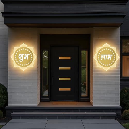 Lamp master Flower Shubh Labh LED Wall Mounted Light | Gold | White + Warm White Dual LED Light | 23x23 cm Frosted Wall Flower Light for Mandir, Pooja Room, Diwali, Vastu | Home Decor - Image 3
