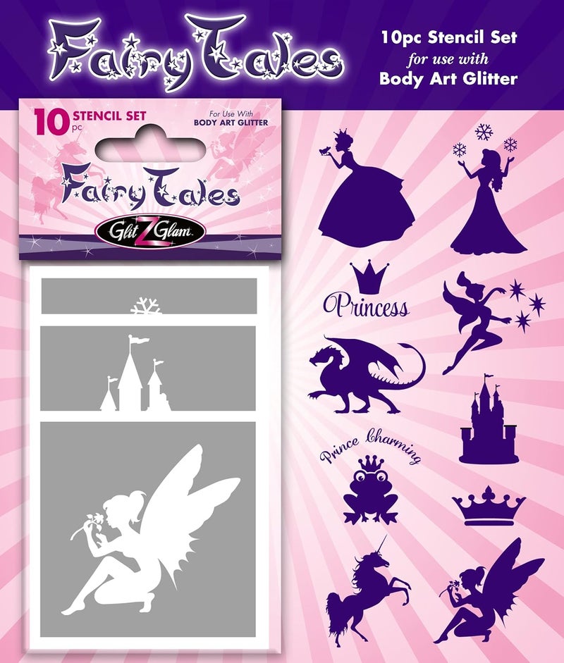 Fairytales Temporary Tattoo Stencil Set for body art & glitter tattoos