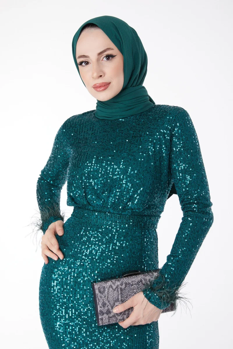 Tofisa Plain Judge Collar Women's Green Evening Dress - 23653