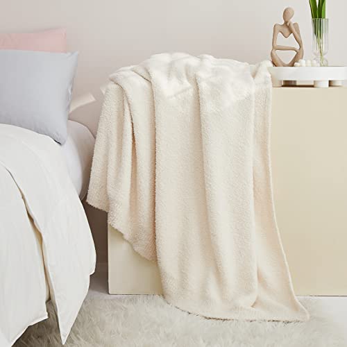 CYMULA Knit Throw Blanket for Couch Cream White - Super Soft Lightweight Plush Fuzzy Fluffy Cozy Blankets and Throws for Sofa Bed, 50 x 60 inches - Image 5