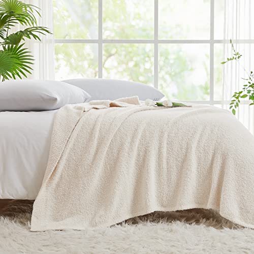 CYMULA Knit Throw Blanket for Couch Cream White - Super Soft Lightweight Plush Fuzzy Fluffy Cozy Blankets and Throws for Sofa Bed, 50 x 60 inches - Image 3