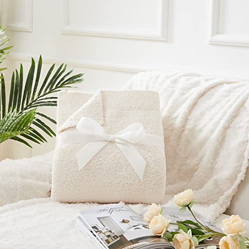 CYMULA Knit Throw Blanket for Couch Cream White - Super Soft Lightweight Plush Fuzzy Fluffy Cozy Blankets and Throws for Sofa Bed, 50 x 60 inches - Image 4