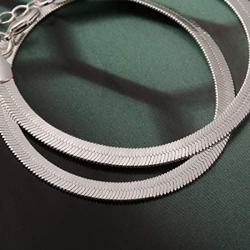 NUZON Silver Chain Choker Necklace for Women Simple Delicate 5mm Flat Snake Chain Flexible Herringbone Necklace Jewelry 16'' - Image 5
