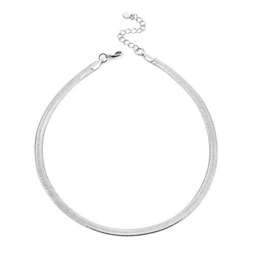 NUZON Silver Chain Choker Necklace for Women Simple Delicate 5mm Flat Snake Chain Flexible Herringbone Necklace Jewelry 16'' - Image 1