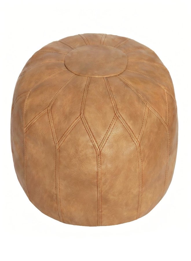 Thgonwid Unstuffed Moroccan Faux Leather Pouf Ottoman with Storage - Handmade Boho Chic Multi-Use Footrest for Living Room, Bedroom, Patio - Round Ethnic Floor Cushion & Decorative Accent, Khaki - Image 1