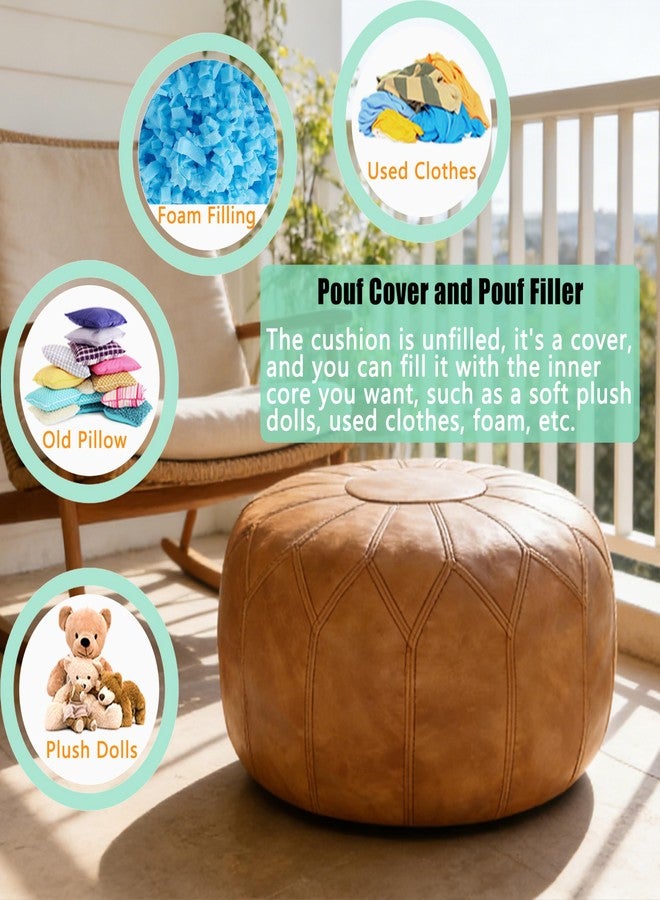 Thgonwid Unstuffed Moroccan Faux Leather Pouf Ottoman with Storage - Handmade Boho Chic Multi-Use Footrest for Living Room, Bedroom, Patio - Round Ethnic Floor Cushion & Decorative Accent, Khaki - Image 4