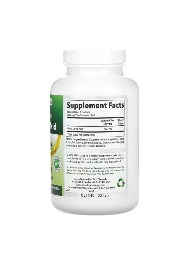 Best Naturals Alpha Lipoic Acid 600 mg 240 Capsules  - Image 2