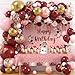 Golray 167Pcs Happy Birthday Decorations for Women with Butterfly Sticker Cupcake Toppers Burgundy Balloon Arch Kit Maroon Rose Gold Balloons Backdrop Tablecloth Floral Burgundy Birthday Party Supplies - Image 3