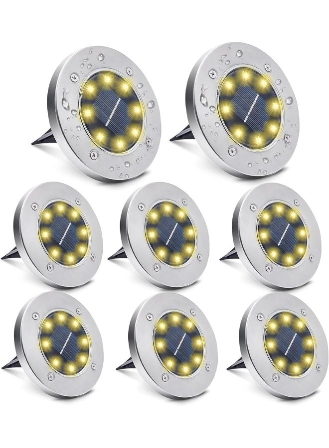 DUNISO 8Pcs Solar Ground Lights, LED Garden Lights Solar Powered,Disk Lights Waterproof In-Ground Outdoor Landscape Lighting for Patio Pathway Lawn Yard Deck Driveway Walkway,Warm White - Image 1