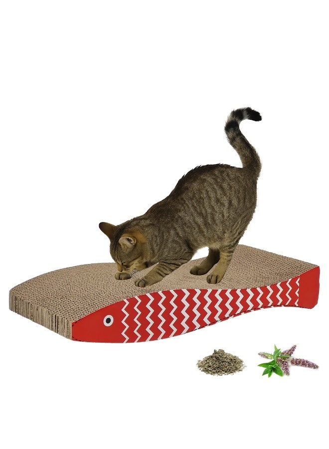 أن ان سي بيتس لوح خدش للقطط للقطط المنزلية، لوح خدش من الورق المقوى المموج القابل للعكس بتصميم على شكل سمكة، ونبات النعناع البري، وتصميم منحني، يشجع غرائز الصيد الطبيعية، 45 سم (أحمر) - Image 1