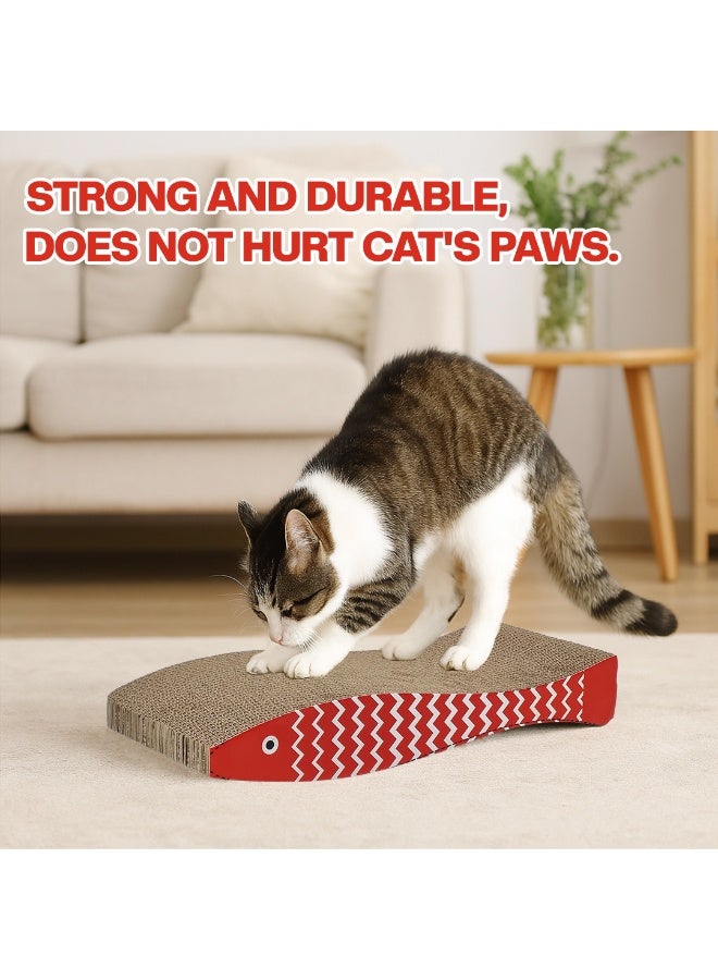 أن ان سي بيتس لوح خدش للقطط للقطط المنزلية، لوح خدش من الورق المقوى المموج القابل للعكس بتصميم على شكل سمكة، ونبات النعناع البري، وتصميم منحني، يشجع غرائز الصيد الطبيعية، 45 سم (أحمر) - Image 5