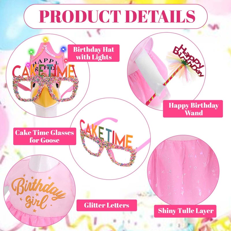 JcHrmers Happy Birthday Porch Goose Outfit Birthday Girl Goose Dress Tulle for 23" Cement Goose Pink Birthday Princess Goose Clothes with LED Crown Porch Lawn Garden Christmas Holiday Decor - Image 4