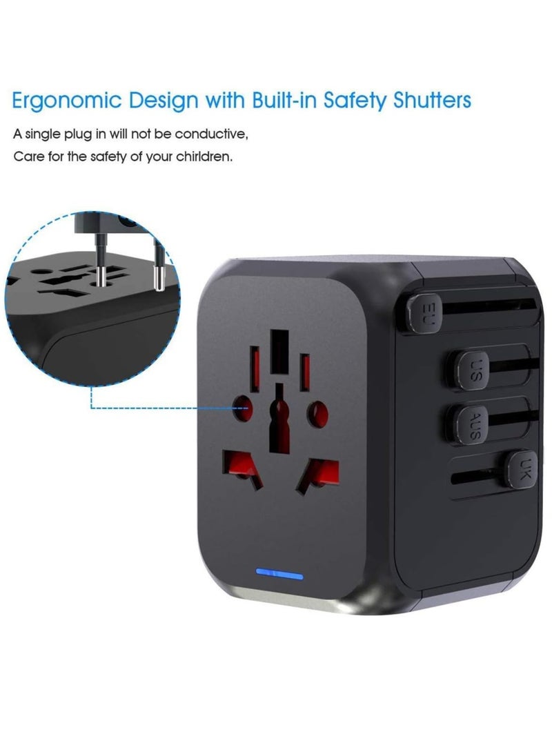 ELTRAZONE - Universal Travel Adapter Plug with 3 USB & 1 Type-C Port,Fast Wall Plug Adapter Socket with UK/EU/AU/US Plugs,Multiport Charger Plug Converter - Image 1