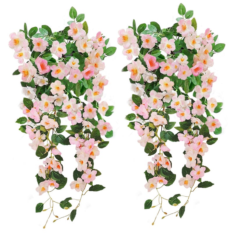 OrgMemory 2Pcs Hanging Cherry Blossom, Fake Flowers Hanging, Silk Flowers, Pink Flower Vines for Wall Home Room Garden Wedding Centerpieces Decoration Indoor Outdoor Decoration - Image 1