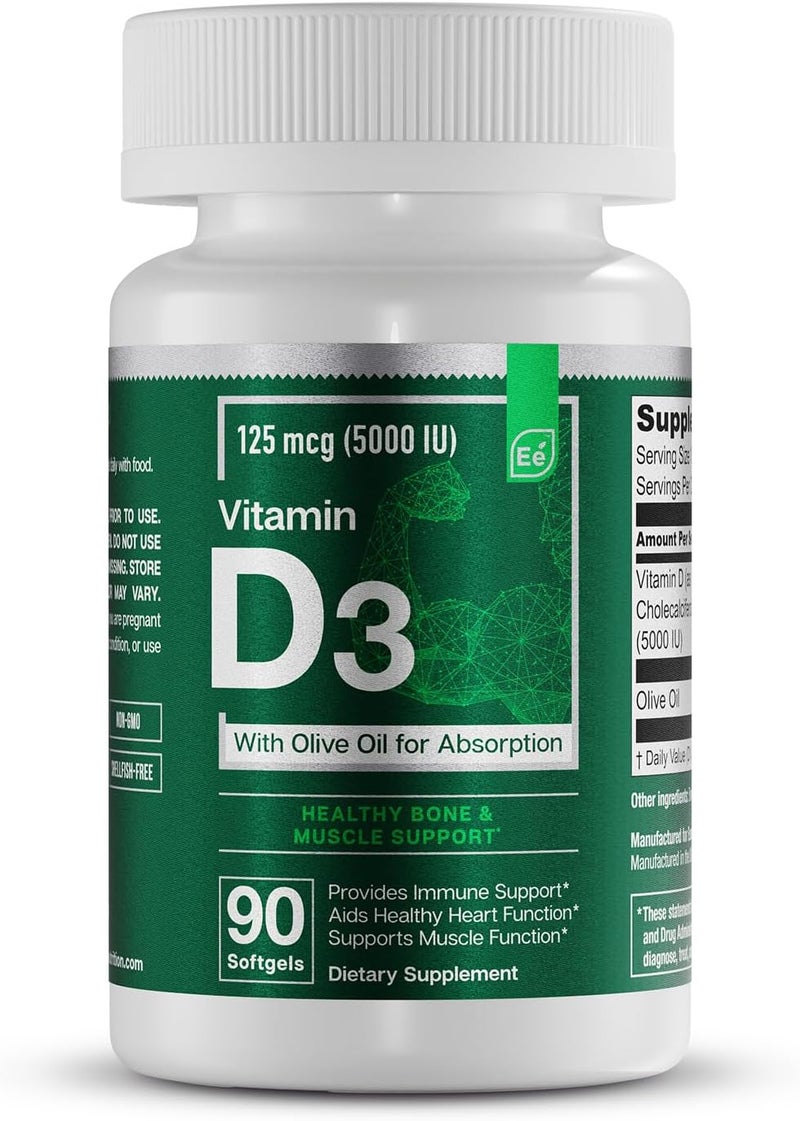 Essential Elements Vitamin D3 Softgels 5000 IU with Olive Oil for Adults - Image 1