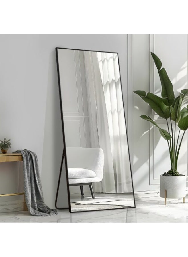 NAMA Anti Shock Breakable frame Full length Mirror 170cm x60cm with metal stand and can be hanged on the wall Premium  Standing Mirror, Large Wall Mirror, Full Length Mirror with 1.6 cm Thick Aluminium Frame and Fixed Back Panel, Decorative Mirror for Living Room, Sleep, Dressing(black) - Image 1
