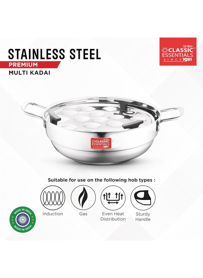 Classic Essentials Classic Essentials Stainless Steel Multi Kadai Set with Lid 4 Plates 2 IdliIdly 1 Dhokla 1 Steam Plate Induction and Gas Stove Friendly Multipurpose Kadai Set  - Image 5