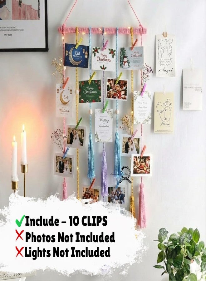 Macrame Kn0ts Cotton Wall Photo Hanging with 10 Clips Best for Bohemian Home Wall Decor,Decorate Your Room, Home Decor Item for Room (Photos Not Included) - Image 2