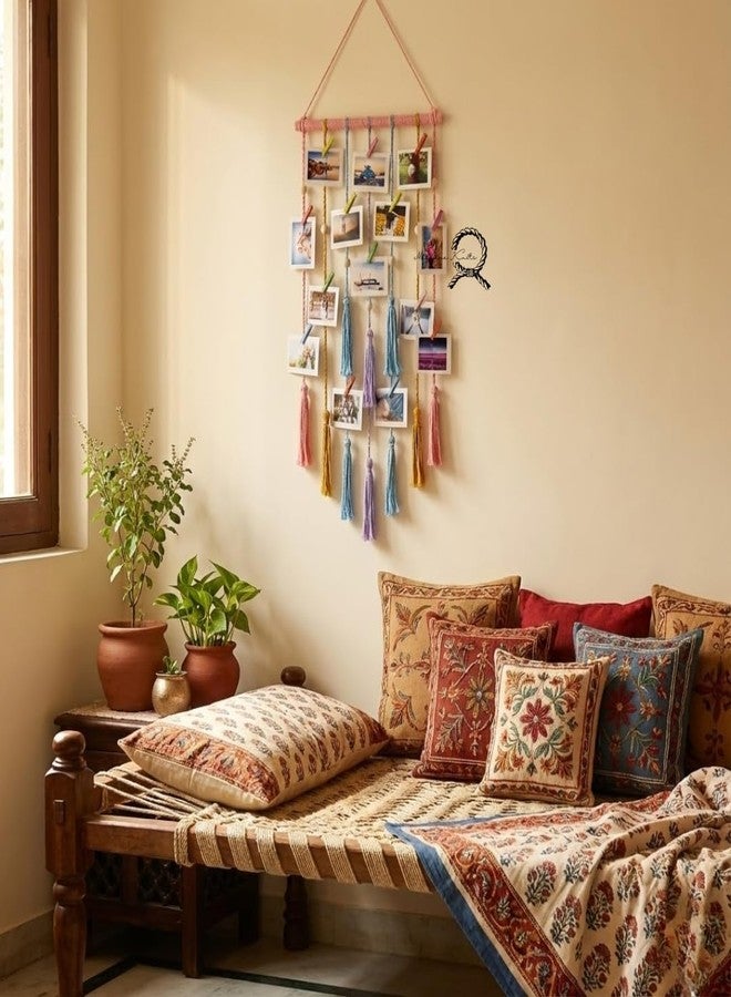 Macrame Kn0ts Cotton Wall Photo Hanging with 10 Clips Best for Bohemian Home Wall Decor,Decorate Your Room, Home Decor Item for Room (Photos Not Included) - Image 3