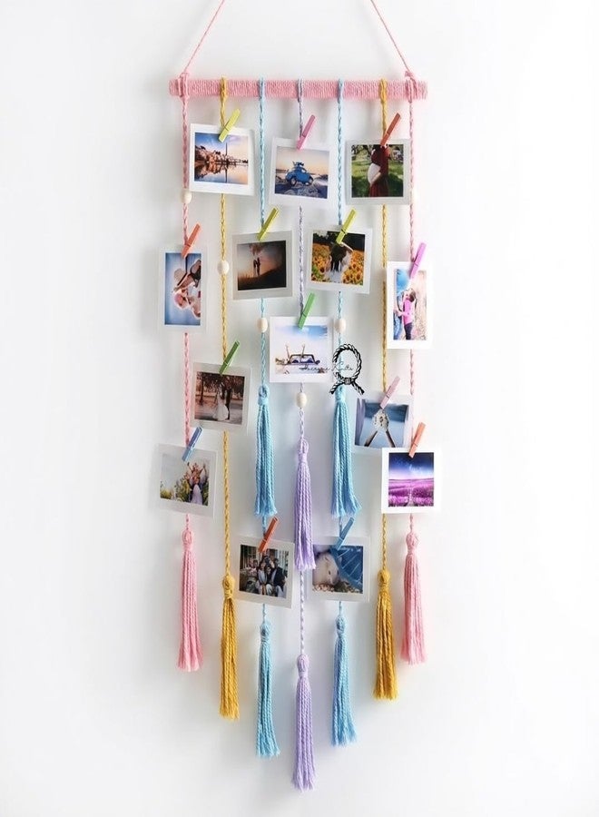 Macrame Kn0ts Cotton Wall Photo Hanging with 10 Clips Best for Bohemian Home Wall Decor,Decorate Your Room, Home Decor Item for Room (Photos Not Included) - Image 1
