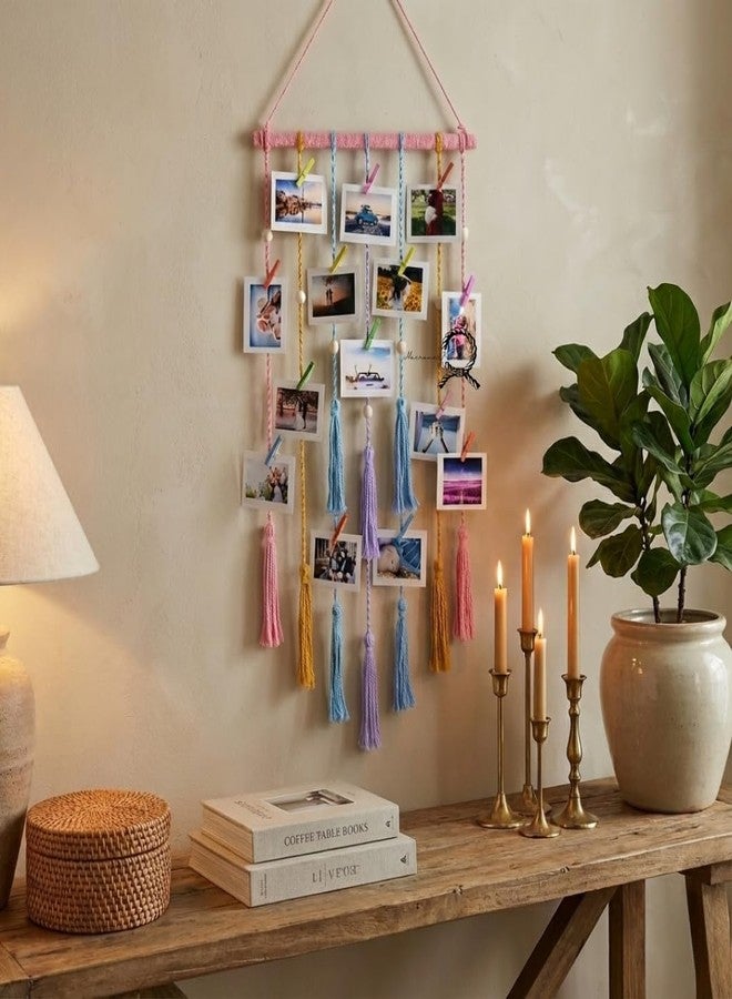Macrame Kn0ts Cotton Wall Photo Hanging with 10 Clips Best for Bohemian Home Wall Decor,Decorate Your Room, Home Decor Item for Room (Photos Not Included) - Image 5