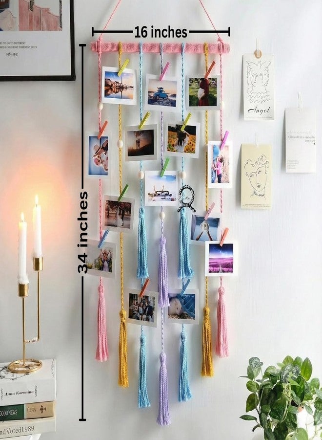 Macrame Kn0ts Cotton Wall Photo Hanging with 10 Clips Best for Bohemian Home Wall Decor,Decorate Your Room, Home Decor Item for Room (Photos Not Included) - Image 4