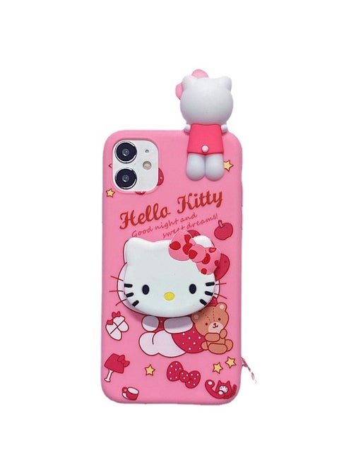 Cartoon 3D Pop-up Apple iPhone 16 Pro Max Case, Hello Kitty Special Edition with Hugging Bear Design, Sturdy Stand, and Portable Lanyard
