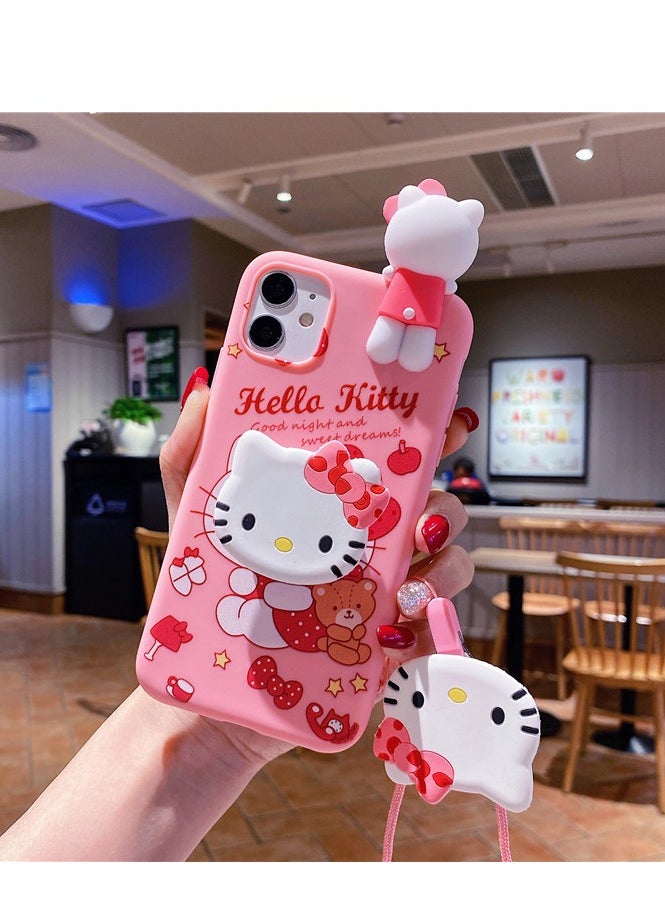 Generic - Cartoon 3D Pop-up Apple iPhone 16 Pro Max Case, Hello Kitty Special Edition with Hugging Bear Design, Sturdy Stand, and Portable Lanyard - Image 1