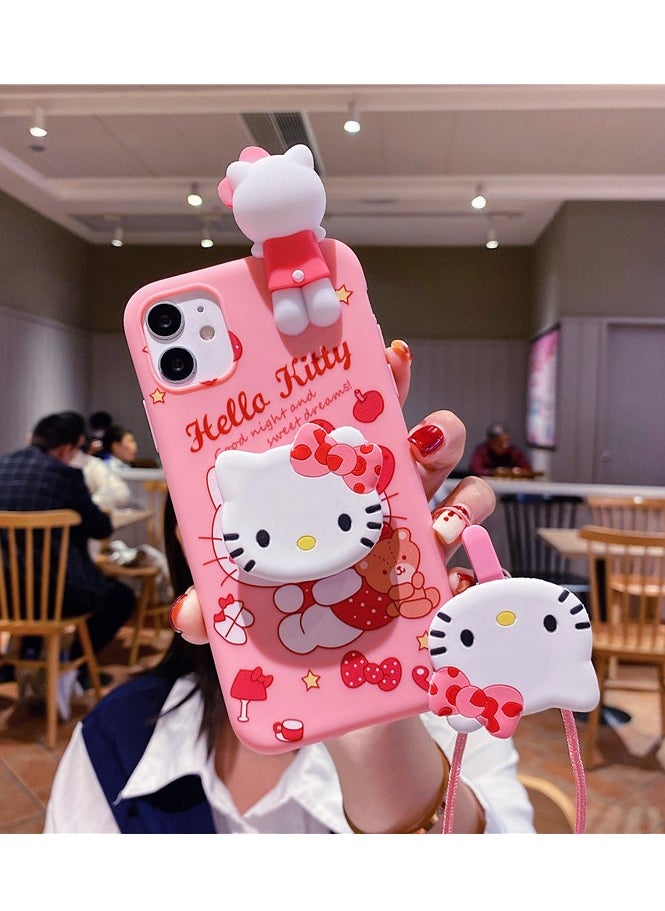 Generic - Cartoon 3D Pop-up Apple iPhone 16 Pro Max Case, Hello Kitty Special Edition with Hugging Bear Design, Sturdy Stand, and Portable Lanyard - Image 1