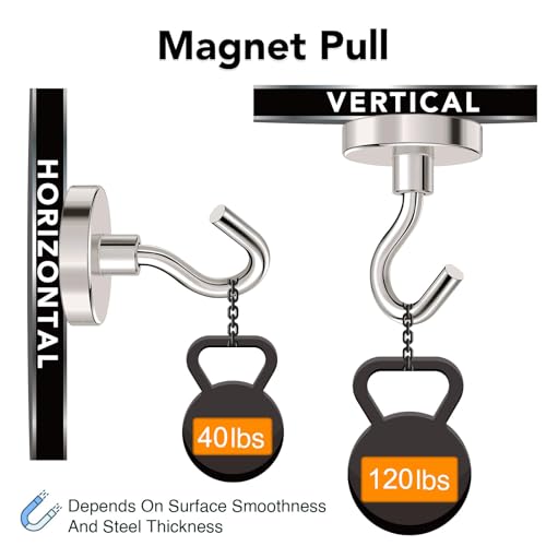 MIKEDE Magnetic Hooks Heavy Duty,120LB+ Strong Magnet with Hook, Super Neodymium Cruise Hooks, Locker Organizer Industrial Hooks for Hanging, Magnetic Hanger for Cruise, Grill - 8 Pack - Image 2