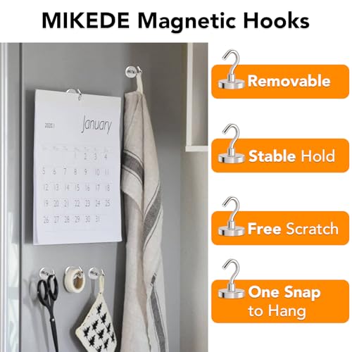 MIKEDE Magnetic Hooks Heavy Duty,120LB+ Strong Magnet with Hook, Super Neodymium Cruise Hooks, Locker Organizer Industrial Hooks for Hanging, Magnetic Hanger for Cruise, Grill - 8 Pack - Image 3