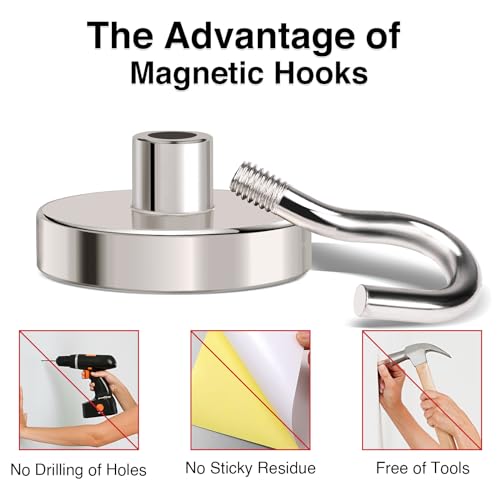 MIKEDE Magnetic Hooks Heavy Duty,120LB+ Strong Magnet with Hook, Super Neodymium Cruise Hooks, Locker Organizer Industrial Hooks for Hanging, Magnetic Hanger for Cruise, Grill - 8 Pack - Image 5