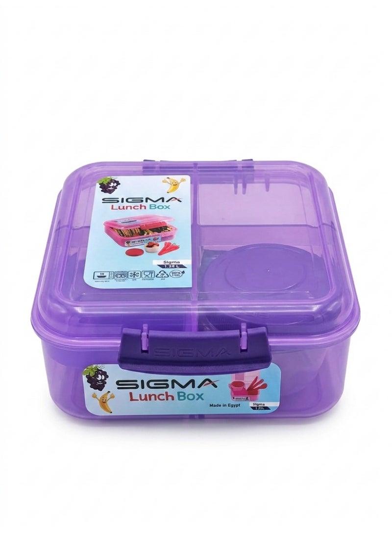 SIGMA Multi-Compartment Kids & Adults Lunch Box (1.25L) with Cutlery Set & Sauce Container –burble - Image 1