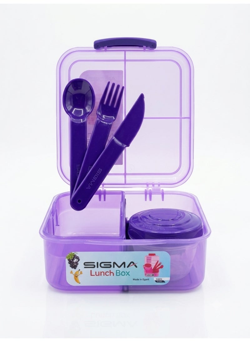 SIGMA Multi-Compartment Kids & Adults Lunch Box (1.25L) with Cutlery Set & Sauce Container –burble - Image 2