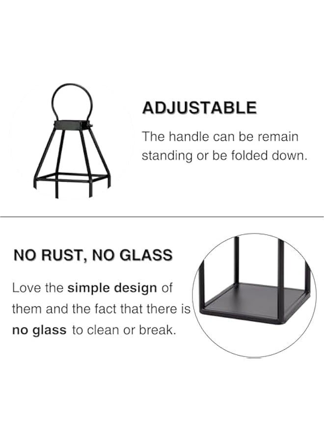 Beauenty 2PCS Black Metal Lantern,Modern Farmhouse Lantern Decorations for Outdoor,Front Porch, Indoor, Patio, Garden, Fireplace, Home Candlestick Tabletop Ornament,Flickering Flameless Candle - Image 4